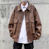 men fall outfits Winter Motorcycle Bf Leather Coat Men's Oversize High Street Handsome Trendy Lapel Cardigan Retro Jacket