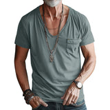 Retro Men's Short-Sleeved T-shirt Solid Color plus Size Casual Short-Sleeved T-shirt