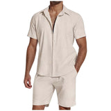 t shirt 2024 Spring and Summer New Men's Clothing Suit Short Sleeve Lapel Linen Shirt Men