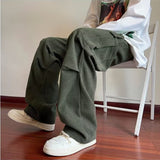 90s fashion men Corduroy Overalls Men's Spring New Loose Straight Pants Trendy All-Match Wide-Leg Sports Casual Trousers