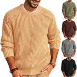 Men's Solid Color Long Sleeve Round Neck Fashion Sweater Loose American Retro Sweater