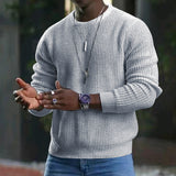 mens fall fashion Autumn and Winter New Cotton Sports Men's Solid Color Waffle round Neck Pullover Sweater Fashion