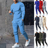 Riolio Men's Suit Spring and Autumn Loose round Neck Long Sleeve T Pants Two-Piece Casual Men's Sportswear