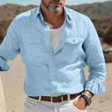 masculine men 2024 Men's Retro Cotton and Linen Casual Long-Sleeved Shirt