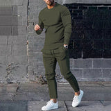 Men's Suit Spring and Autumn Loose round Neck Long Sleeve T Pants Two-Piece Casual Men's Sportswear