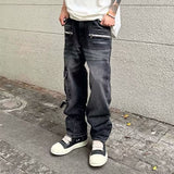 boy outfits New American High Street Loose Straight Workwear Jeans Men's Design Retro Wide Leg Trousers