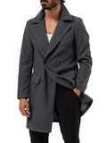 Autumn and Winter Men's British Mid-Length Long-Sleeved Coat Solid Color Lapel Double-Breasted Pocket Coat