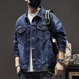 black men fashion urban Men's Spring New Heavy Industry Washed Denim Jacket Men's Loose All-Match Retro Denim Jacket