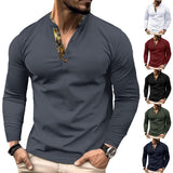 Spring and Autumn Waffle Autumn and Winter Men's Polo Shirt Color Matching Stand Collar Long Sleeve