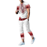 Men's Short-Sleeved Trousers Suit 3D Digital Personalized Ethnic Style Printed Fashionable Casual Tights