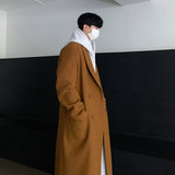 2000s fashion High-Grade Solid Color Woolen Coat Winter Super Long Loose Double-Breasted Woolen Coat Men's Mid-Length