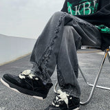 street fashion men streetwear High Street Vibe Trousers Men's Vintage Washed Stitching Jeans Men's Spring and Autumn Personalized Straight Skateboard Pants Fashion