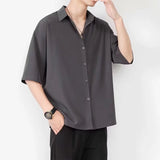 guy outfits Ice Silk Shirt Men's Short-Sleeved Summer Fashion Brand Men's Casual Jacket High-Grade Ruan Handsome Half-Sleeve Black Shirt