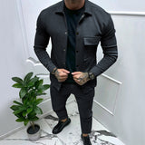 Men's Casual Suit Twill Jacket Solid Color Jacquard Men's Two-Piece Suit