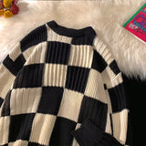 fall outfits aesthetic New Loose Sweater Japanese Style Lazy Retro Men's Autumn and Winter High-Grade Top Chessboard Plaid Sweater