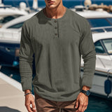 Autumn and Winter Long-Sleeved T-shirt Bottoming Shirt Four-Button Corduroy Slim Men's Henley Shirt