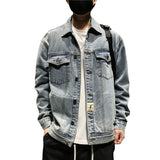 black men fashion urban High Street Washed Retro Denim Coat Men's Spring and Autumn Oversize American Workwear Jacket Raccoon