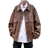 men fall outfits Winter Motorcycle Bf Leather Coat Men's Oversize High Street Handsome Trendy Lapel Cardigan Retro Jacket