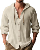 Spring and Summer Men's Hooded T-shirt Solid Color Cotton Linen Men's Casual Long-Sleeved Top