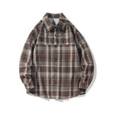 mens fall outfits Plaid Shirt Men's New Four Seasons Loose Retro Brushed Long Sleeve Shirt Korean Casual plus Size Coat