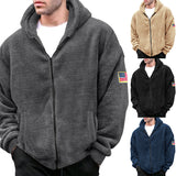 Riolio Men's Winter Double-Sided Fleece Warm Hooded Zipper Casual Flag Logo Jacket Jacket