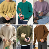 men’s style Sweater Men's Korean-Style Loose round Neck Solid Color Sweater Autumn and Winter Thickened Trendy Boys Bottoming Shirt outside