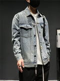 black men fashion urban High Street Washed Retro Denim Coat Men's Spring and Autumn Oversize American Workwear Jacket Raccoon