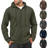 Riolio Men's Zipper Sweater Fleece-lined Hoodie Sports Sweater Jacket Men's Casual Fleece-lined Top