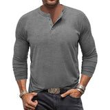 Men's Long-Sleeved T-shirt round Neck Henley Shirt Men's T-shirt Clothes