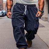 Men's Drawstring Solid Color Corduroy Straight Multi-Pocket Overalls