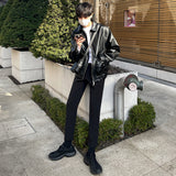 men fall outfits Leather Coat Men's Spring New Short Top Korean Style Loose Motorcycle Lapel Leather Jacket Coat Fashion