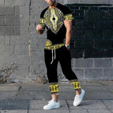Men's Short-Sleeved Trousers Suit 3D Digital Personalized Ethnic Style Printed Fashionable Casual Tights
