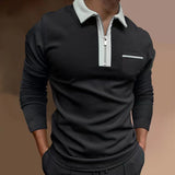 Men's Lapel Fashion Slim Pocket Long Sleeve Men's T-shirt Polo Shirt