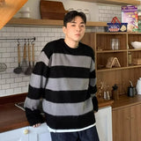 men fall outfit round Neck Lazy Striped Sweater Sweater Loose Hong Kong Style Top Trendy Men's Trendy Sweater Men's Winter