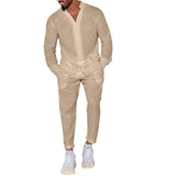 starboy outfit Sports Suit Men's Linen Autumn Casual Suit Long Sleeve Fashion Overalls Two-Piece Set