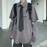 Riolio shirt Workwear Shirt Niche Detachable Long-Sleeved Shirt Harajuku Solid Color Chain Loose Shirt Top