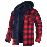 fall outfits men Men's Autumn and Winter Thickened Cotton-Padded Coat Plaid Long Sleeve Loose Hooded Jacket Jacket