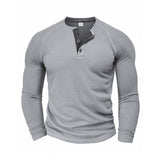 Spring and Autumn Men's T-shirt Youth round Neck Long Sleeve Henley Shirt Men's Casual Bottoming Shirt