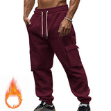 Autumn and Winter Fleece-lined Men's Casual Multi-Pocket Overalls plus Size Sports Casual Trousers Men