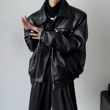 winter outfits men Profile Shoulder Pad Short Black Top Coat Spring and Autumn Men's and Women's Casual Lapel Thin Motorcycle Leather Coat