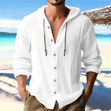 Spring and Summer Men's Hooded T-shirt Solid Color Cotton Linen Men's Casual Long-Sleeved Top