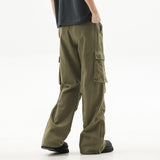 streetwear men outfits Fashion Brand Pleated Overalls Wide-Leg Pants Multi-Pocket Loose Casual Trousers Men's and Women's Vibe Solid Color Jeans