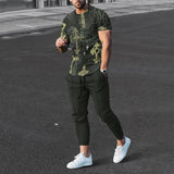 2000s fashion New Men's Short-Sleeved Trousers Suit 3D Digital Personality Ethnic Style Printed Fashion Casual Tights