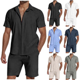 t shirt 2024 Spring and Summer New Men's Clothing Suit Short Sleeve Lapel Linen Shirt Men