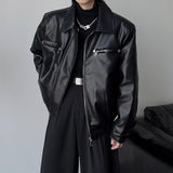 winter outfits men Profile Shoulder Pad Short Black Top Coat Spring and Autumn Men's and Women's Casual Lapel Thin Motorcycle Leather Coat