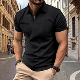 High-End Mesh Ice Silk Short-Sleeved Polo Shirt Men's Summer Casual Solid Color Plaid Nylon Slip Material