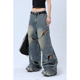 fashion outfits Fall Men's Jeans Men's Harajuku Loose Straight Hong Kong Style Japanese Temperament Ripped Trendy Trousers