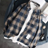 men fall outfits casual Colorful Plaid Couple Plaid Shirt Coat Long-Sleeved Shirt Youth Korean Casual Student Handsome Men's Shirt