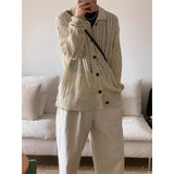 men fall outfits casual American Retro Lazy Style Hollow-out Sweater Men's Cardigan Button Sweater Coat Old Money Style High-Grade Wear Match