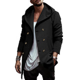 men’s fashion Autumn Men's Trench Coat Mid-Length Lapel Hooded Composite Space Cotton Double-Breasted Casual Trench Coat